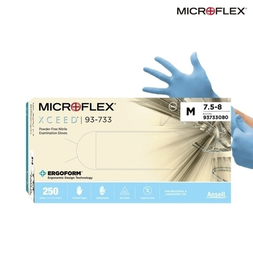 MICROFLEX 인체공학 디자인. 일회용 니트릴 장갑. XCEED(대표상품코드 93-733-M)